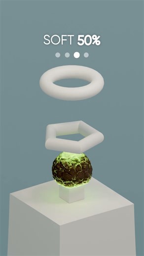 0% vs 100% Simulation of a Soft Ball Sliding Through Obstacles