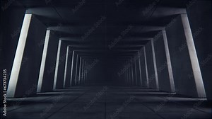 Seamless loop motion graphic of flying into concrete tunnel