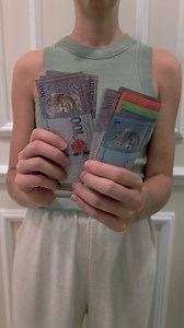 Woman counting the Malaysian ringgit - the currency of Malaysia, close-up.