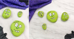 Easy Zombie Halloween Painted Rocks For Kids