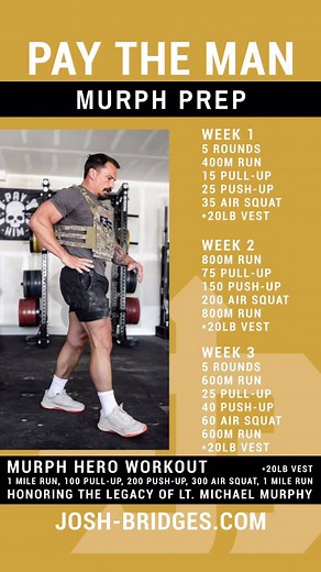 Josh Bridges Training on Instagram: "Want to prep the best way for Murph? Follow this plan and get ready to PayHim each week leading up to Murph!"