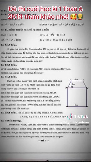 Đề thi cuối học kì 1 Toán 6 2K14 tham khảo
