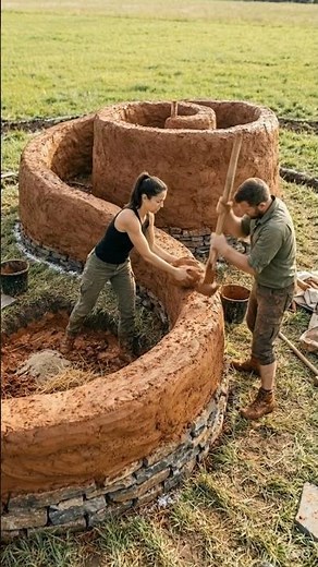 Building the Spiral Snail House: A Masterpiece of Mud & Straw 🐚🏺#building #survival #outdoors