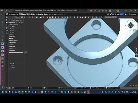Onshape Part Studio Tutorial for Too Tall Toby Practice Model 25-11-04 Umbrella Stand