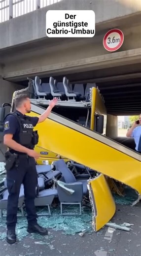 Snack Time Chaos on Instagram: "Wer braucht schon eine teure Werkstatt, wenn man eine Brücke hat? 😅 Dieser Busfahrer hat das Prinzip des "Cabrio-Umbaus" für die Sommersaison mal ganz neu gedacht – und dabei ordentlich Kosten gespart! 🤯 Man muss nur die richtigen Werkzeuge zur Hand haben... oder eben eine Brücke. 🛣️🚌 Absolut genial, oder? Manchmal sind die einfachsten Lösungen die besten. 😂 #CabrioUmbau #DIYFails #BusUnfall #Höhenbegrenzung #SparenAberWie #LustigeVideos #KI"