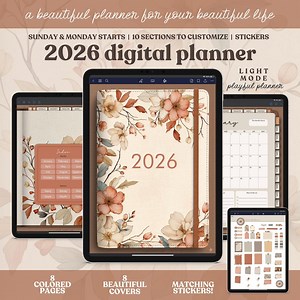 2026 Cozy Autumn Floral Digital Planner: Goodnotes Sidecar Stickers (PDF Download - Etsy