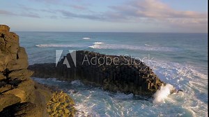 Fingal Head Causeway at the shoreline of the town of Fingal, a basalt lava flow rock formation from a extinct volcano, sound included, Fingal,Tweed heads,New South Wales,Australia