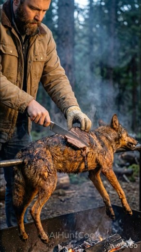Roasted Wild Wolf | Extreme Survival Cooking #shortvideo