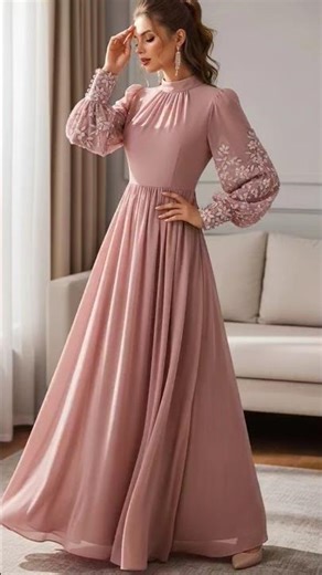 Blush Pink Modest Maxi Dress | Embroidered Sleeves | Elegant Evening Gown #moderndress #maxidress