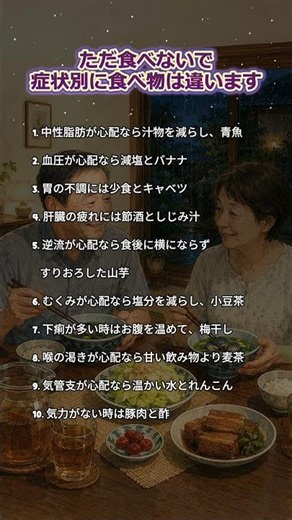 ただ食べないで症状別に食べ物は違います #健康習慣 #シニアの健康 #食事の知恵 #体調管理 #健康食材#中性脂肪