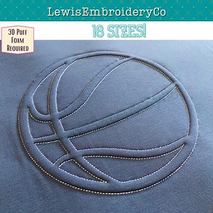 Basketball Embossed Puff Embroidery Design - Sport Design - Embossed Outline - Sports Embroidery - Embossed Machine Embroidery Design -large - Etsy