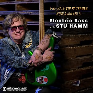 Pre-sales for our brand new Electric Bass course taught by rock icon Stu Hamm are happening NOW! This course gives you access to a guided lesson path, studio-quality play-along tracks, tabs, a community of players from around the world, and more. Pre-sale VIP's get exclusive content delivered directly to their inbox while they wait. Join now! | ArtistWorks