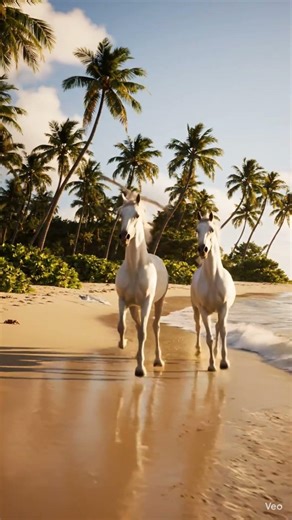 Horses galloping on Tropical Hawaiian Beach ASMR