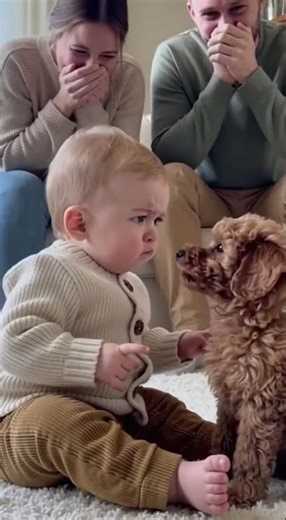 Angry Baby Arguing With Toy Poodle Puppy 🐶👶 “WOOF!” Talking Game | Funny Baby vs Puppy #funnyvideo