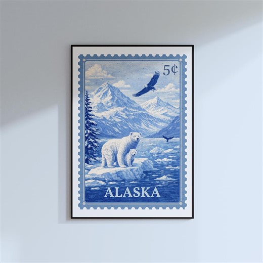 Alaska State Stamp Art Print: Vintage Alaskan Travel Poster (digital Download) - Etsy