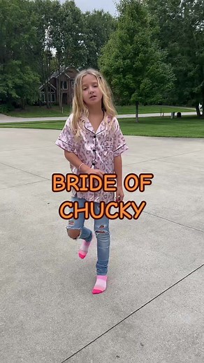 Rylie was Chucky last year and wanted to be the bride of Chucky this year! We just did a DIY costume off of Amazon and it turned out so cute!! Her big sister is going to do her make up #halloween #halloweenlook #costume #brideofchucky #brideofchuckytiffany #ryliej