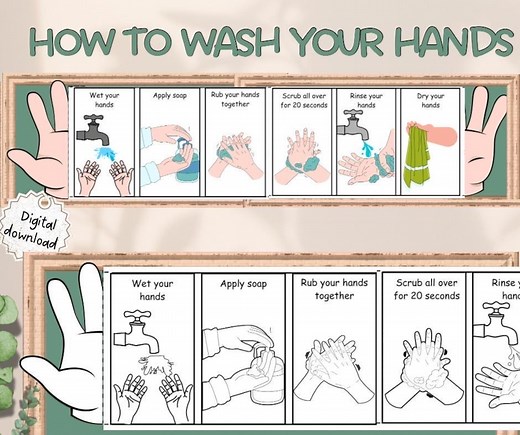Wash Your Hands Coloring Page | Kids Handwashing Printable | Foldout Hygiene Poster | Hand Washing Steps for Preschool | Classroom Activity - Etsy