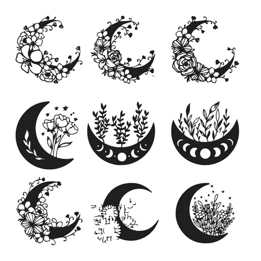 Floral Moon Embroidery Design, Crescent Moon Flower Machine Embroidery File, Celestial Embroidery Instant Download - Etsy