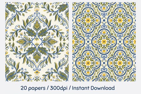 Mediterranean Tile Digital Paper Bundle: Blue Yellow Seamless Patterns (instant Download) - Etsy