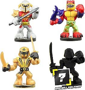 Akedo Ultimate Arcade Warriors - Warrior Collector 4 Pack - 3 Mini Battling Action Figures: Sunshadow, Tailwhip & Prideheart and one Hidden Mini Battling Action Figure!, Multicolor (14247)