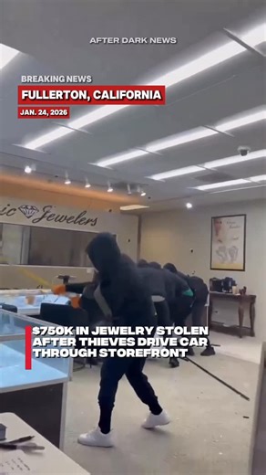 After Dark News on Instagram: "A smash-and-grab robbery at a jewelry store in Orange County on Friday set off a series of violent events that ended with multiple crashes, injuries, and arrests, authorities said. Surveillance video shows suspects driving an SUV through the front entrance of Classic Jewelers in Anaheim Hills before rushing inside the store. The footage captures the group smashing display cases, grabbing jewelry, and fleeing the scene in multiple getaway vehicles. Store owner Ramzy