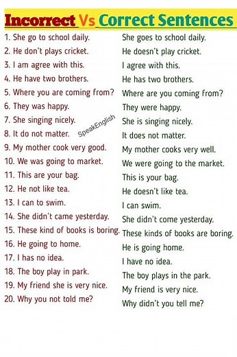 Incorrect Vs Correct Sentences|| #english #gramaticallymistakes #incorrectvscorrect