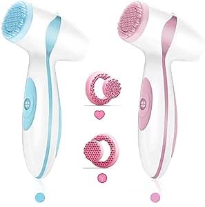 Magentak Electric Facial Cleansing Brush and Spa Massager Rechargeable Heart Motivation with 2 Types of Silicone Heads for Deep Cleansing, Exfoliating and Massaging (Blue)