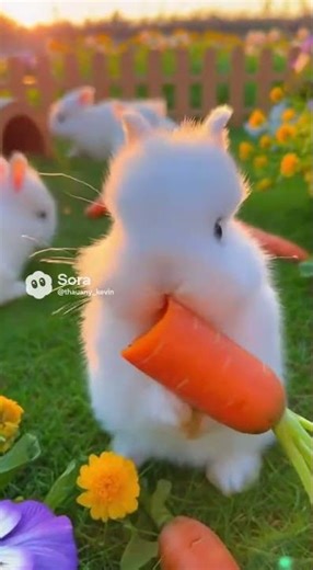 Cute White Bunnies Playing in the Garden