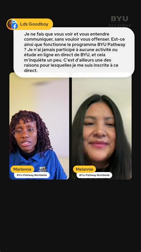 � Live en français – BYU-Pathway Worldwide �� Rejoins-nous pour une nouvelle session en direct en français sur BYU-Pathway Worldwide ! � Sujet du jour : � Comment utiliser le nouveau portail étudiant (astuces, navigation et tips pour gagner du temps ��) � Heure : 10h (MST) � Date : Jeudi 5 février 2026 � Que tu sois nouveau ou déjà inscrit, ce live est fait pour toi. Pose tes questions en direct, découvre les nouveautés et repars prêt à tout maîtriser �� � Ne manque pas cette occasion, invite un