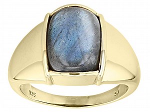 Gray Labradorite 18k Yellow Gold Over Sterling Silver Men's Ring - MJO110