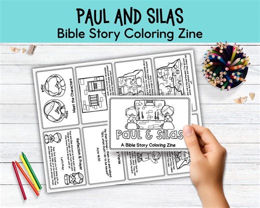 Paul and Silas Bible Story Coloring Zine for Kids | Printable Mini Book | Sunday School Activity - Etsy