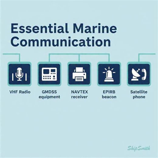📡 ESSENTIAL MARINE COMMUNICATION DEVICES – Lifelines at Sea Communication equipment on ships isn't just convenience—it's a legal requirement and lifeline during emergencies. These devices connect vessels to shore, other ships, and rescue services worldwide. **VHF Radio – The Primary Voice Link** VHF (Very High Frequency) radio operates on marine channels for ship-to-ship and ship-to-shore communication. Channel 16 (156.8 MHz) is the international distress and calling frequency, monitored 24/7. 