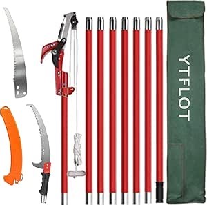 Manual Pruner Cutter 26 Foot Tree Trimmer Pole Saw with 2 Styles Blade (Red)