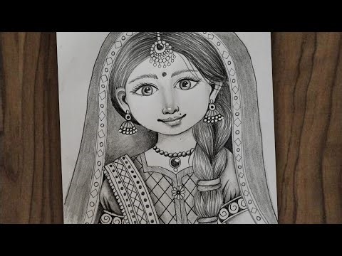 Indian girl style pencil sketch | beautiful girl drawing step by step