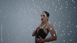 Professional Female Dancer Dancing Modern Choreography In Studio, Portrait Shot In Motion