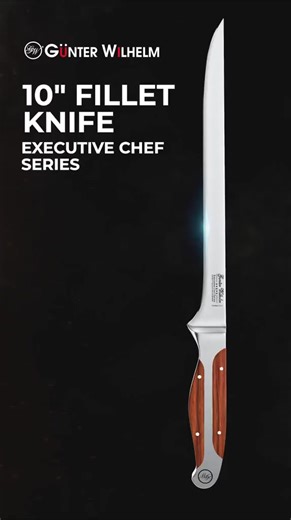 Struggling to get clean, precise fillets? Meet the Gunter Wilhelm 10” Fillet Knife — EXECUTIVE Chef Series. • Premium German steel (440/X50CrMoV15) — razor-sharp, corrosion-resistant • Ice-hardened for long-lasting edge retention • Full Triple Tang for rock-solid balance & control • Brown Pakkawood handle for grip style • Slim 10” blade — perfect for fish, seafood, and delicate trimming 🎯 Perfect for seafood lovers and pros who want cleaner, smoother slices. 🔥 Shop now & save with our Buy More