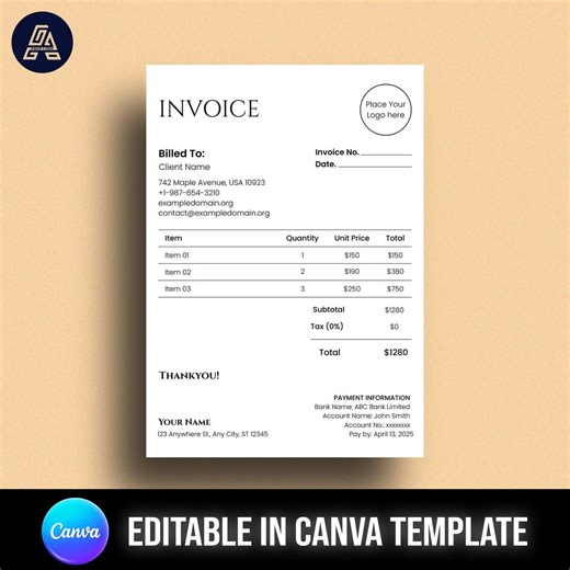 Modèle de facture professionnel, formulaire commercial imprimable (modifiable sur toile) - Etsy France