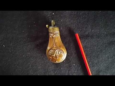 Antique Brass Gunpowder Flask | 19th Century Black Powder Accessory