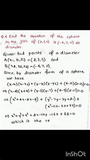 learn with shorts | solved examples | diameter form of sphere | #shorts #viral #video #easylearning