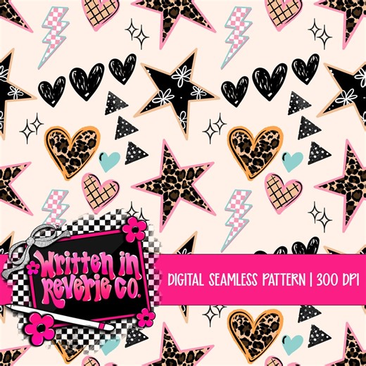 Stars and Hearts Seamless Pattern (PNG, 300 DPI) (digital Download) - Etsy