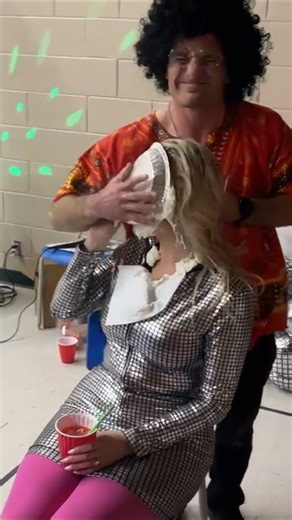LJ strikes back! #pieintheface #pie #stag&doe #bride #70sparty #70s #party #funny #groom