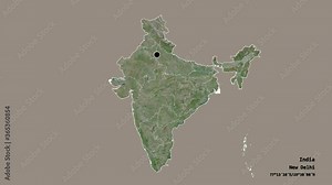 Goa, state of India, with its capital, localized, outlined and zoomed with informative overlays on a satellite map in the Stereographic projection. Animation 3D