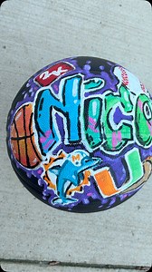 A custom basketball for an amazing kid!! #basketball #custombasketball #paintedbasketball #birthdaygiftidea #teenboygift #taco #2ksports #miamidolphin #universityofmiami | Periwinkle Studio