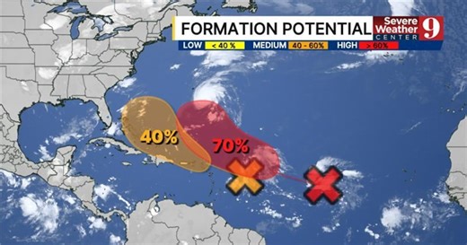 Formation chances increase for 2 tropical systems in Atlantic