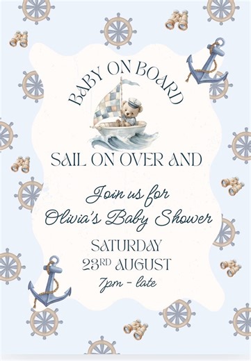 Nautical Teddy Bear Baby Shower Invitation Set | Printable, Editable (digital Download) - Etsy