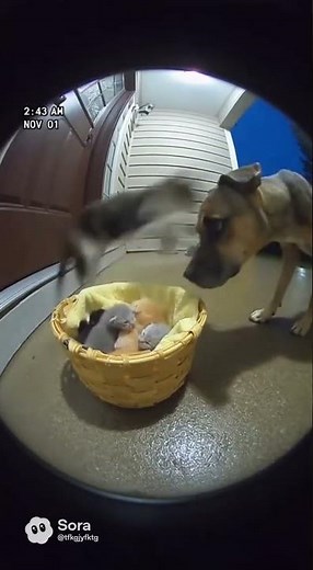 “Brave Mother Cat Fights Off Dog to Save Her Kittens | Real Doorbell Footage 4K 🐱💥”