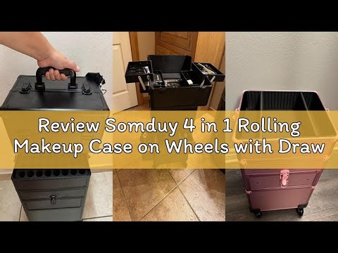 Review Somduy 4 in 1 Rolling Makeup Case on Wheels with Drawer and Professional Cosmetic Organizers