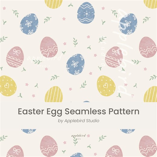 Easter Egg Seamless Pattern – Pastel Spring Digital Paper, Floral Repeat Design, Commercial Use - Etsy