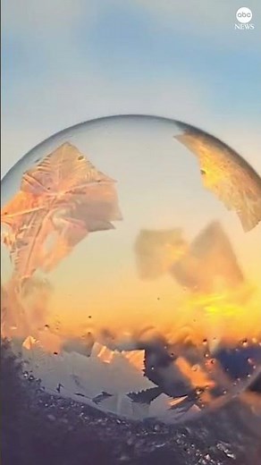 Ice crystals form pattern on freezing bubble