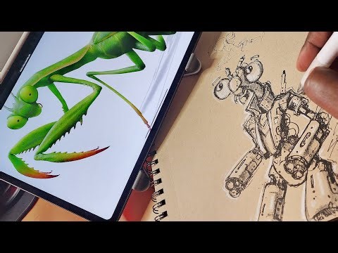 How I Drew this Robot Praying Mantis Inspired Character | Drawing Workflow
